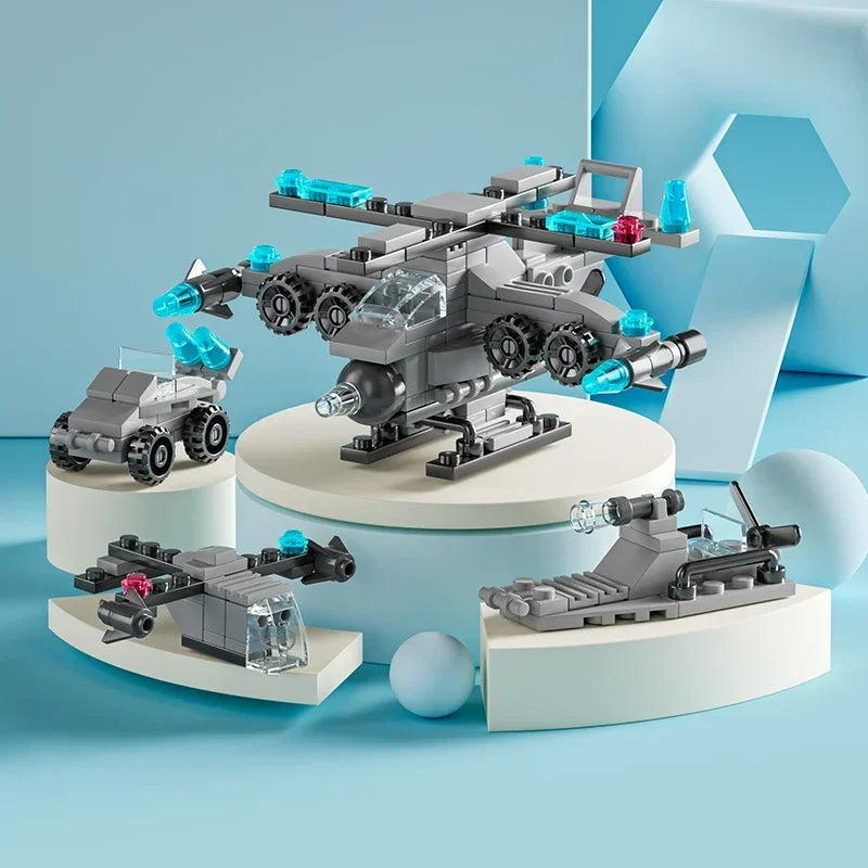 Mini size 6 In 1 Building Blocks DIY Police Car Fire Truck Castle