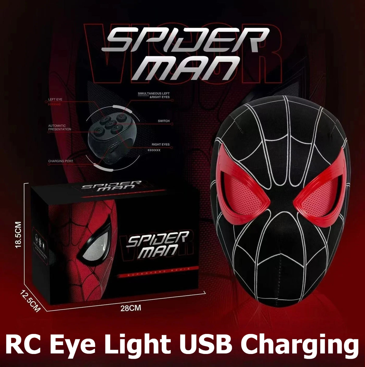In Stock Miles Spider-Man 1:1 Scale Electronic Mask With Moving Glowing Eyes
