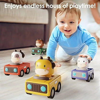 Press and Go Car Toys for Toddlers 1-3, Baby Animal Racing Cars,