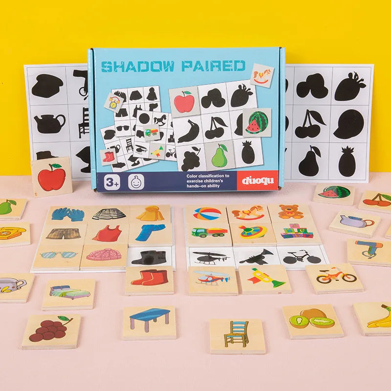 Wooden Montessori Kids Toy Find Shape Animal Fruit Shadow Matching