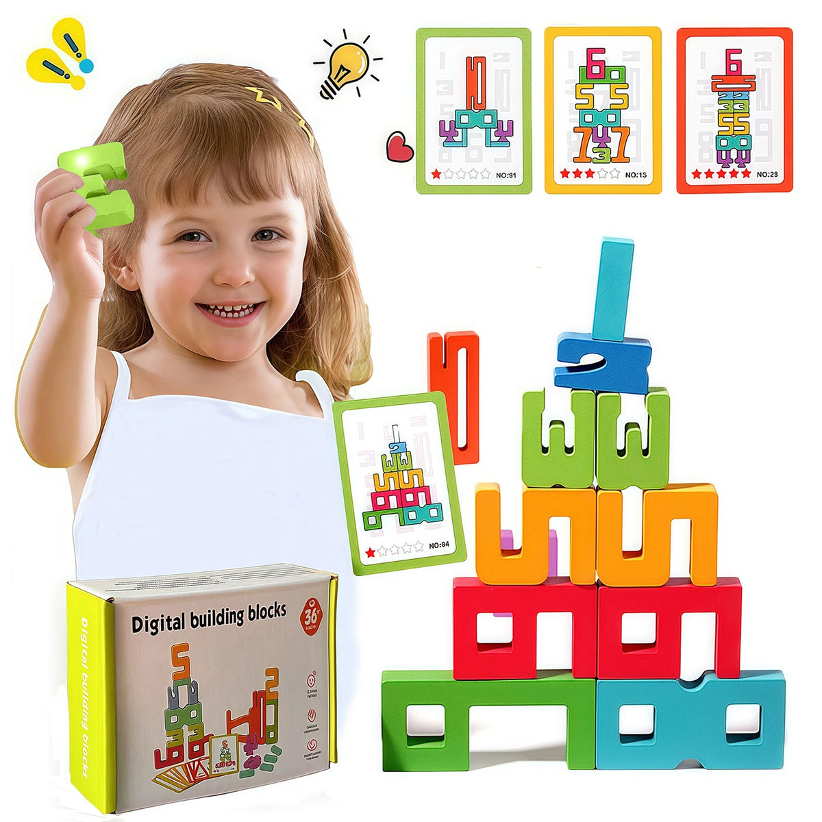 Wooden Number Building Blocks Montessori Number Stacking Blocks Puzzle