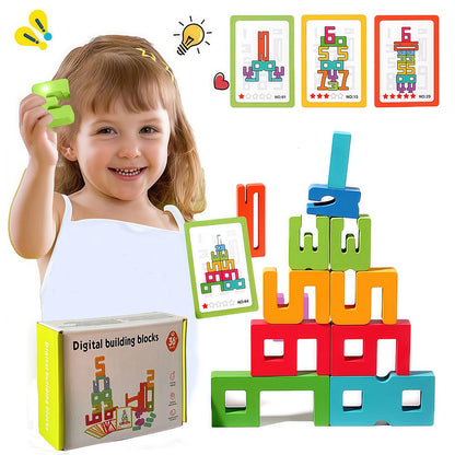 Wooden Number Building Blocks Montessori Number Stacking Blocks Puzzle