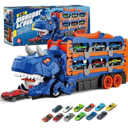 Dinosaur Transport Truck Toy Race Track Folding Dino Carrier Car Set
