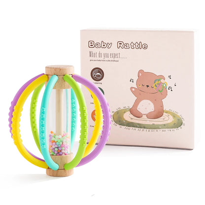 Rattle Toy Wooden Rain Drum With Silicone Silicone Teeth Grinding Rod Baby Toy