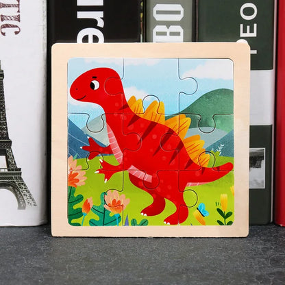 11X11CM Kids Wooden Puzzle Cartoon Animal Traffic Tangram Wood Puzzle Toys