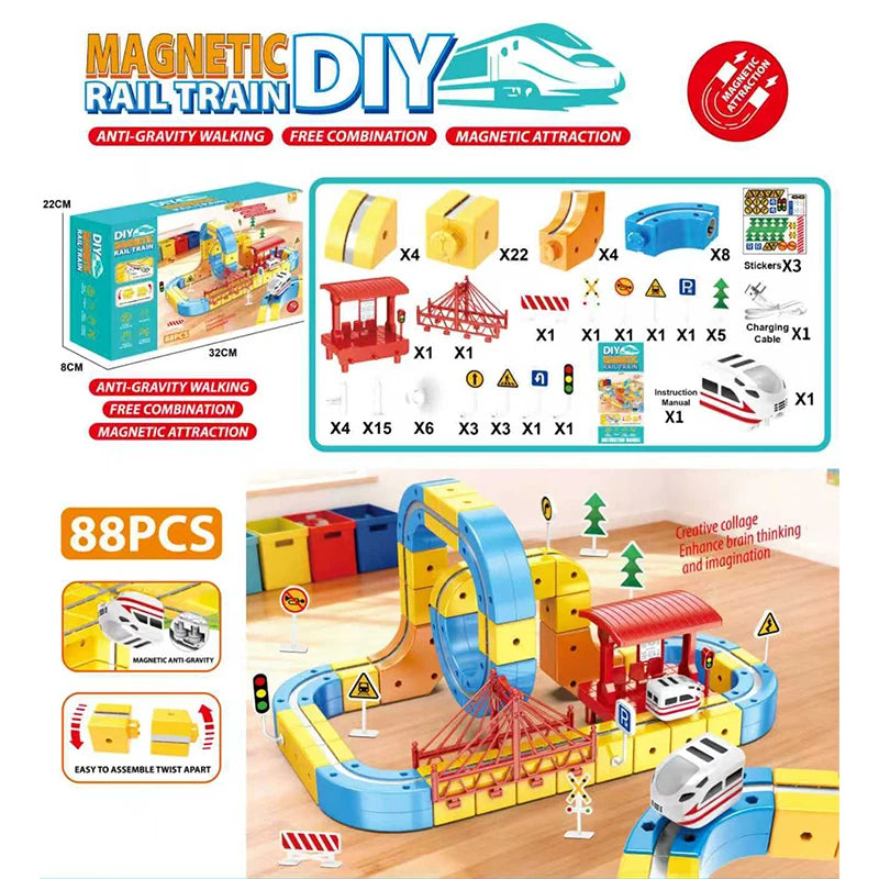 Magnetic Train Set DIY 3D Cube Track Electric Train Set for Kids