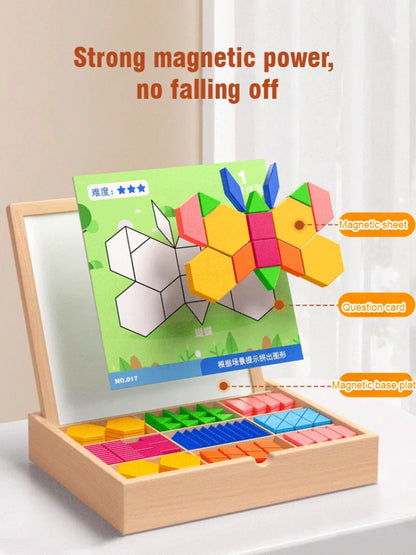 128pcs Magnetic Puzzle Tangram Geometric Building Blocks Baby Kindergarten Educational