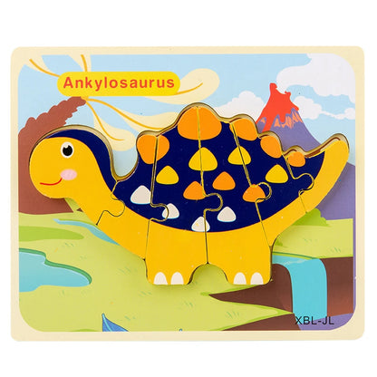 Baby Wooden Cartoon Dinosaur 3D Puzzle Jigsaw