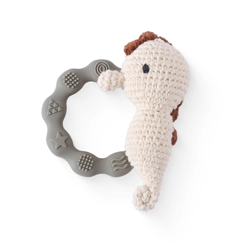 1PC Crochet Animal Bear Rattle Toy Soother Bracelet Wooden Teether Ring