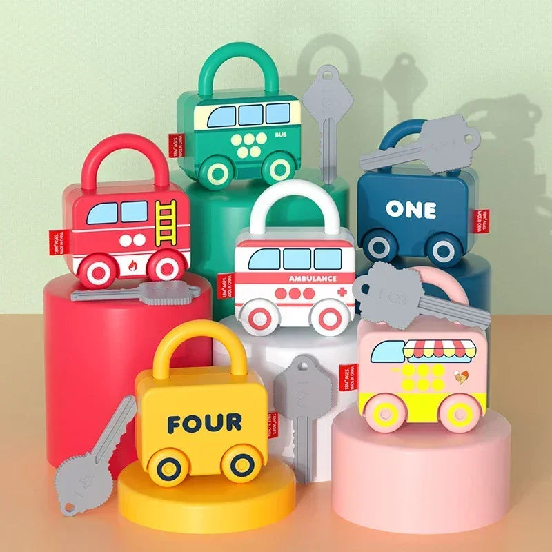 Number Matching Lock Toys Baby Learning Lock with Key Car Game