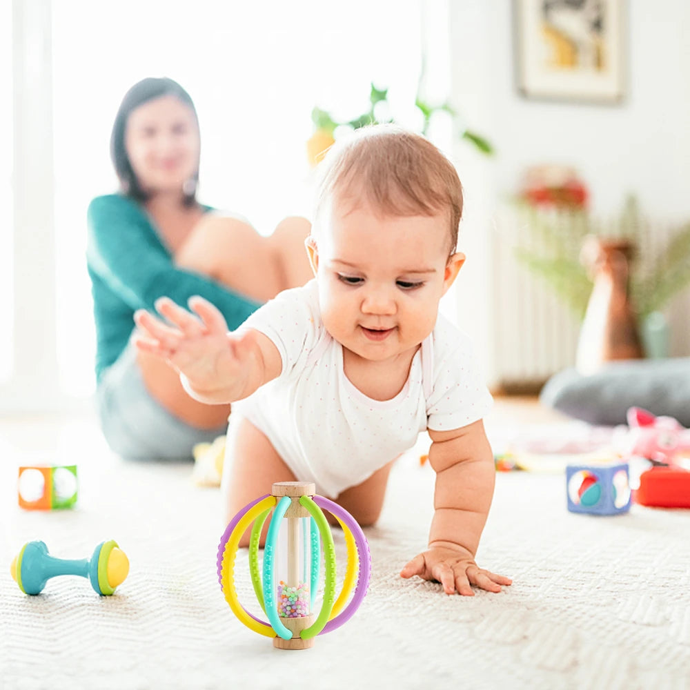 Rattle Toy Wooden Rain Drum With Silicone Silicone Teeth Grinding Rod Baby Toy