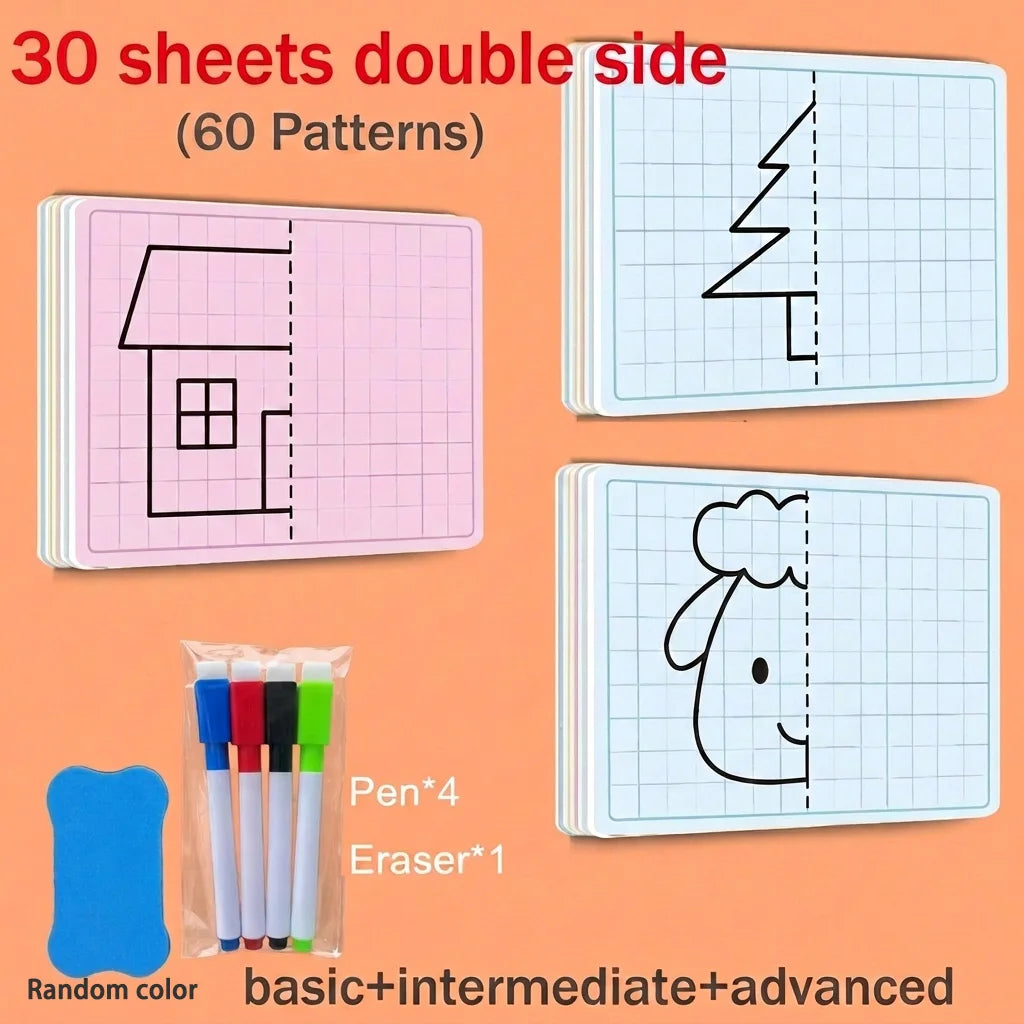 Kids Symmetrical Drawing Toy Cartoon Lattice Writing Board Reusable Pen