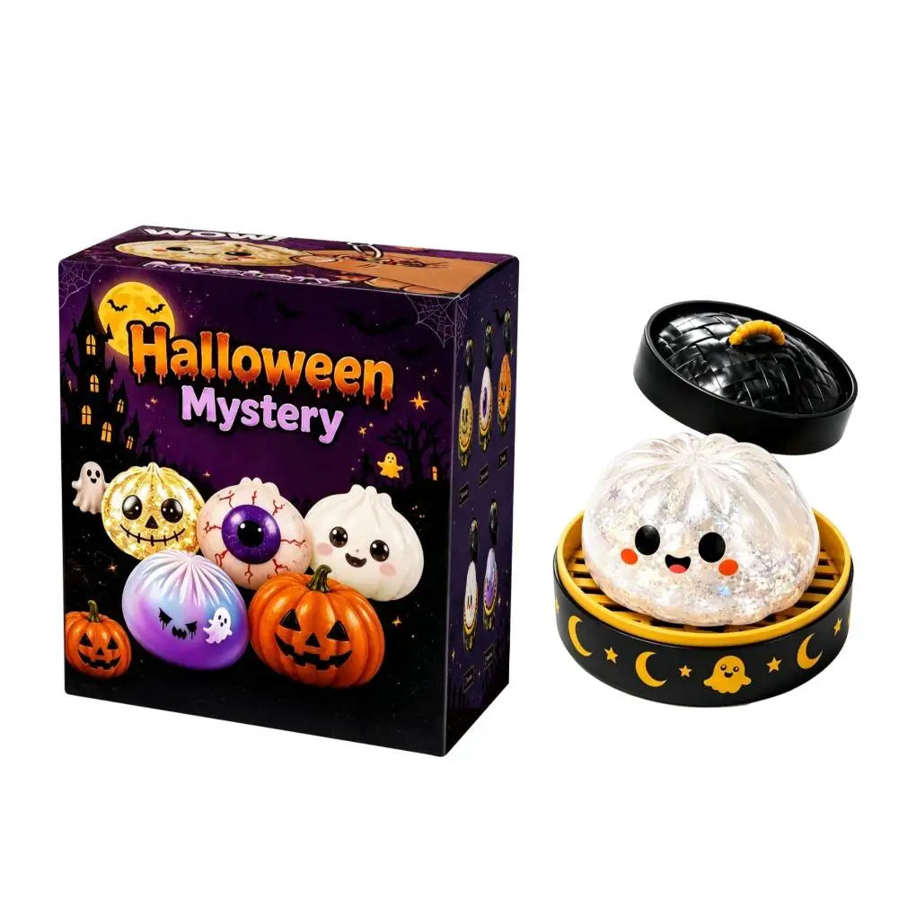 5.5cm Soft Squishy Dumpling Toy With Halloween Theme Steamed Box