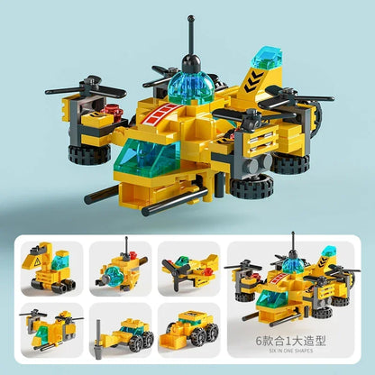 Mini size 6 In 1 Building Blocks DIY Police Car Fire Truck Castle