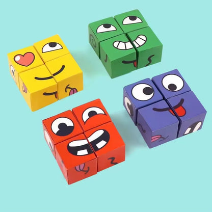 Kids Face Change Expression Puzzle Building Blocks Montessori Cube Table Game Toy