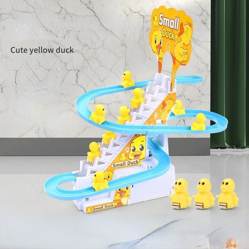 Children Toy Duck DIY Rail Racing Track Small Duck Climbing Stairs