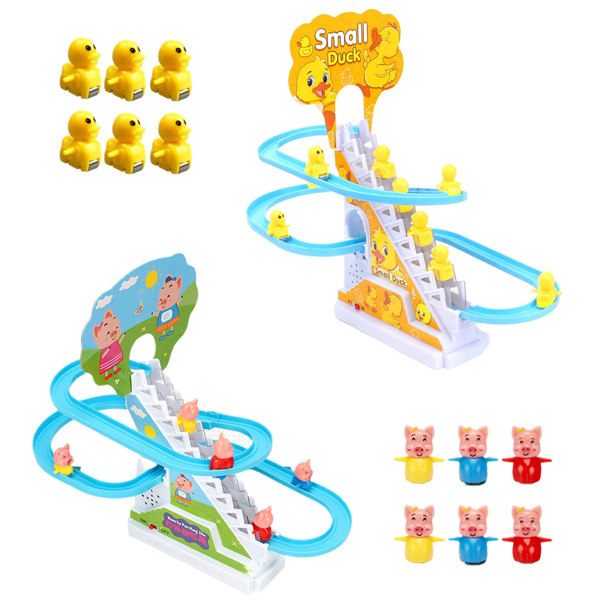 Children Toy Duck DIY Rail Racing Track Small Duck Climbing Stairs