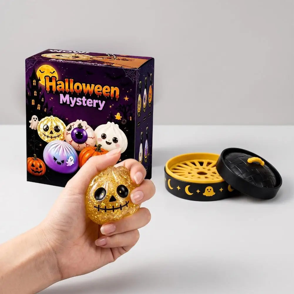 5.5cm Soft Squishy Dumpling Toy With Halloween Theme Steamed Box