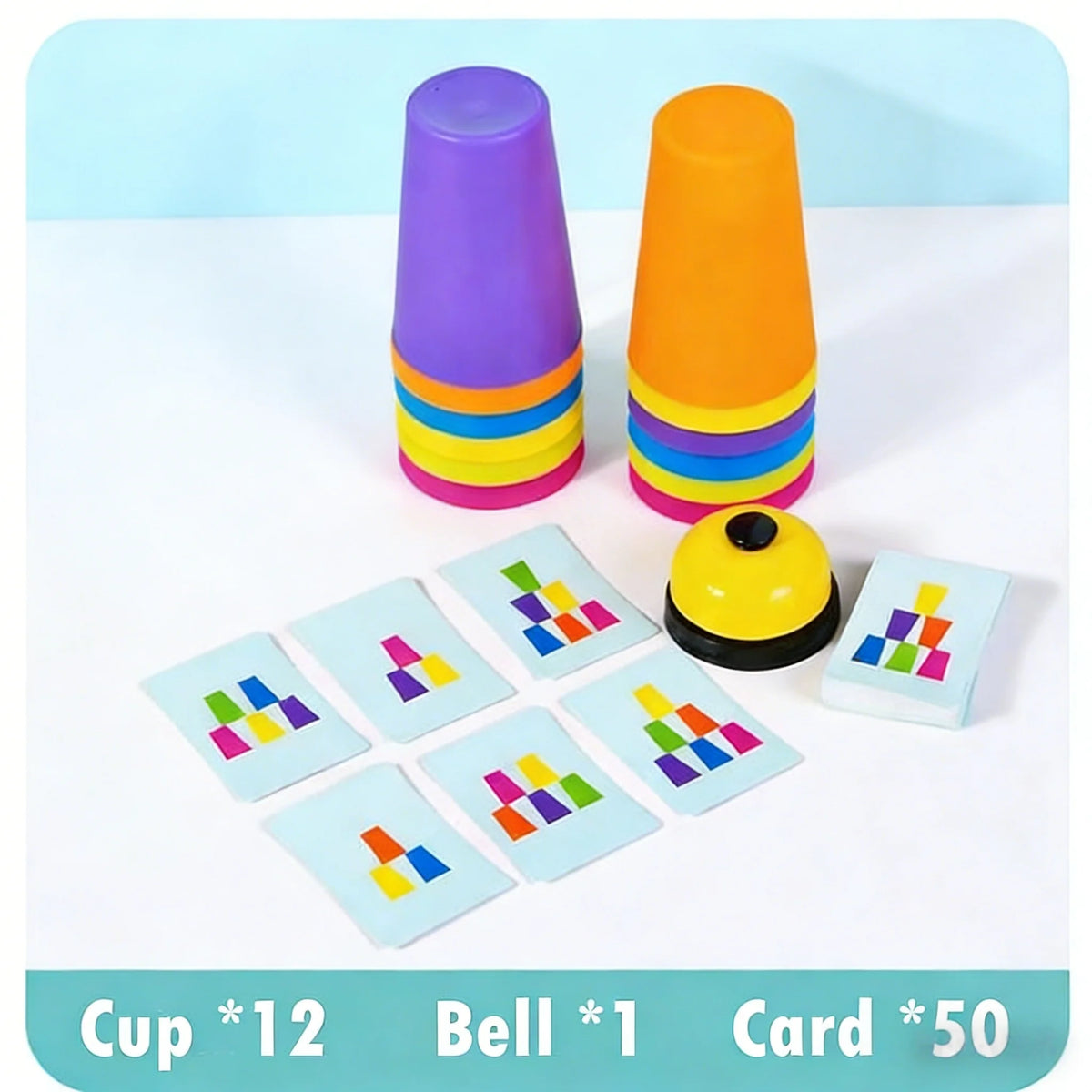 Montessori Toys Stack Cup Game With Card Educational Intellectual Enlightenment