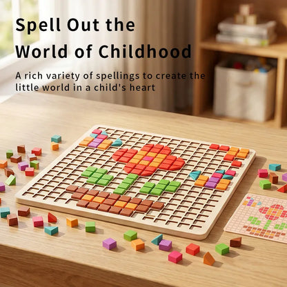 3D Pixel Particle Wooden Blocks Mosaic Puzzle, Pointillism Educational Building Toy