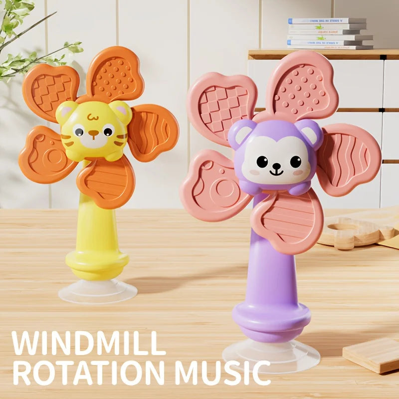 Baby Suction Cup Windmill Toy - Manual Rotating Wind- Spinner with & Bear Animal Shapes