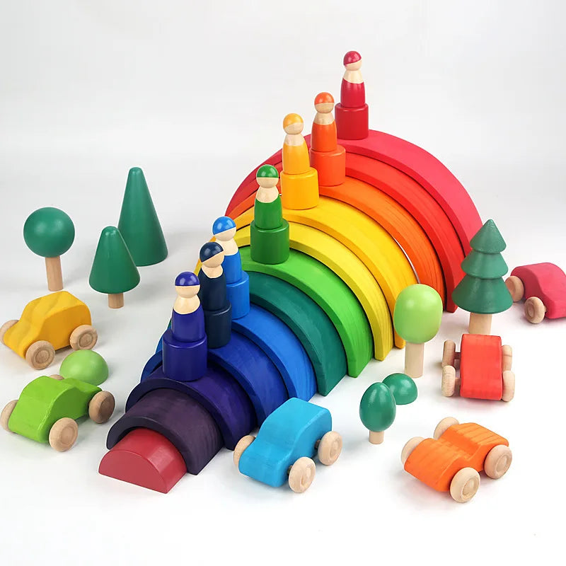 Wooden Rainbow Block Colorful Stacking Building Block