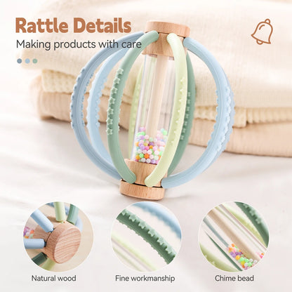 Rattle Toy Wooden Rain Drum With Silicone Silicone Teeth Grinding Rod Baby Toy