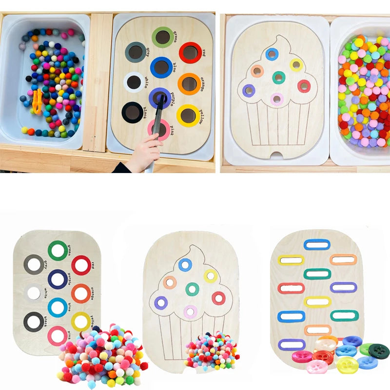 Children's Sensory Tray Table Color Hairball Game Wooden Tile Montessori