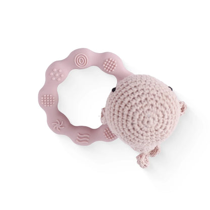 1PC Crochet Animal Bear Rattle Toy Soother Bracelet Wooden Teether Ring