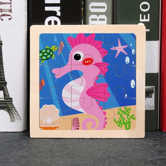11X11CM Kids Wooden Puzzle Cartoon Animal Traffic Tangram Wood Puzzle Toys