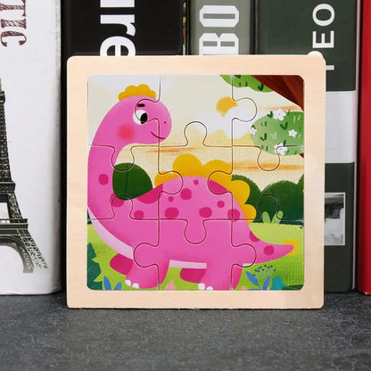 11X11CM Kids Wooden Puzzle Cartoon Animal Traffic Tangram Wood Puzzle Toys