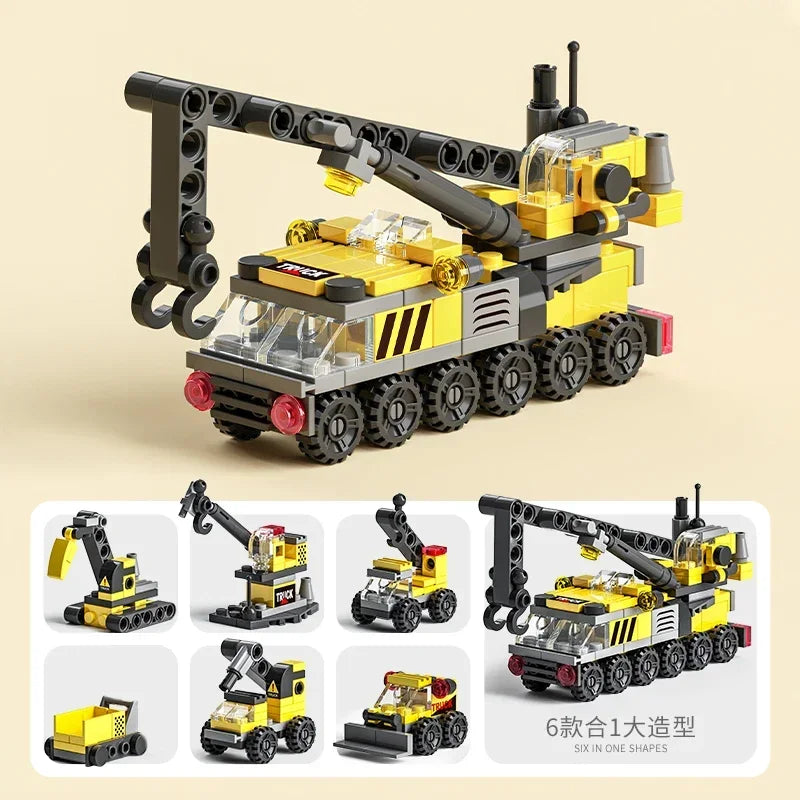 Mini size 6 In 1 Building Blocks DIY Police Car Fire Truck Castle