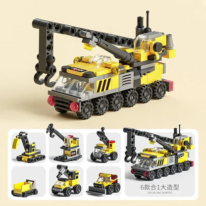 Mini size 6 In 1 Building Blocks DIY Police Car Fire Truck Castle
