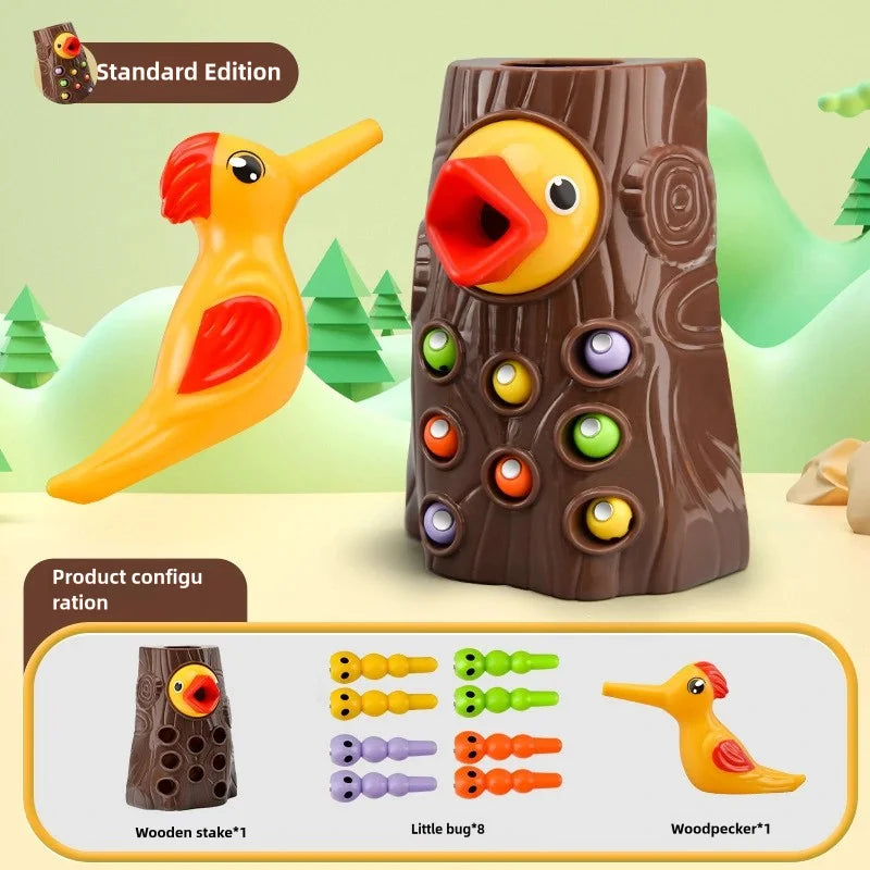 Woodpecker Feeding Game Toy, Magnetic Caterpillar Catching Toy, Early Education Educational Toy