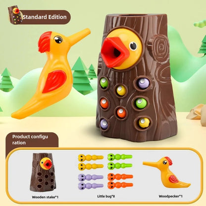 Woodpecker Feeding Game Toy, Magnetic Caterpillar Catching Toy, Early Education Educational Toy