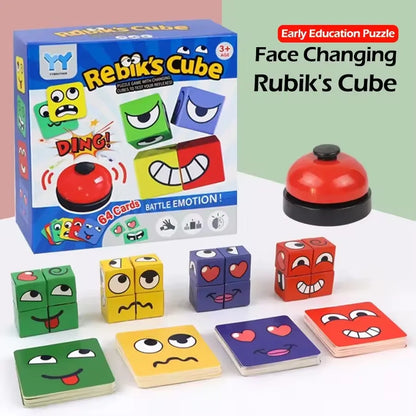 Kids Face Change Expression Puzzle Building Blocks Montessori Cube Table Game Toy