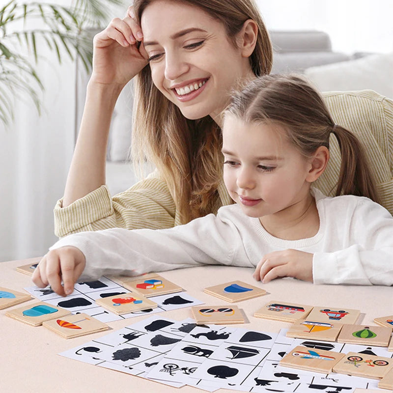 Wooden Montessori Kids Toy Find Shape Animal Fruit Shadow Matching