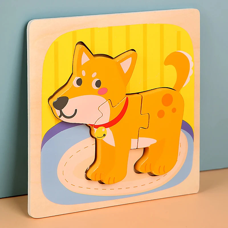 Montessori Wooden Toys Wood Puzzle Cartoon Animals Cognitive Jigsaw Puzzle