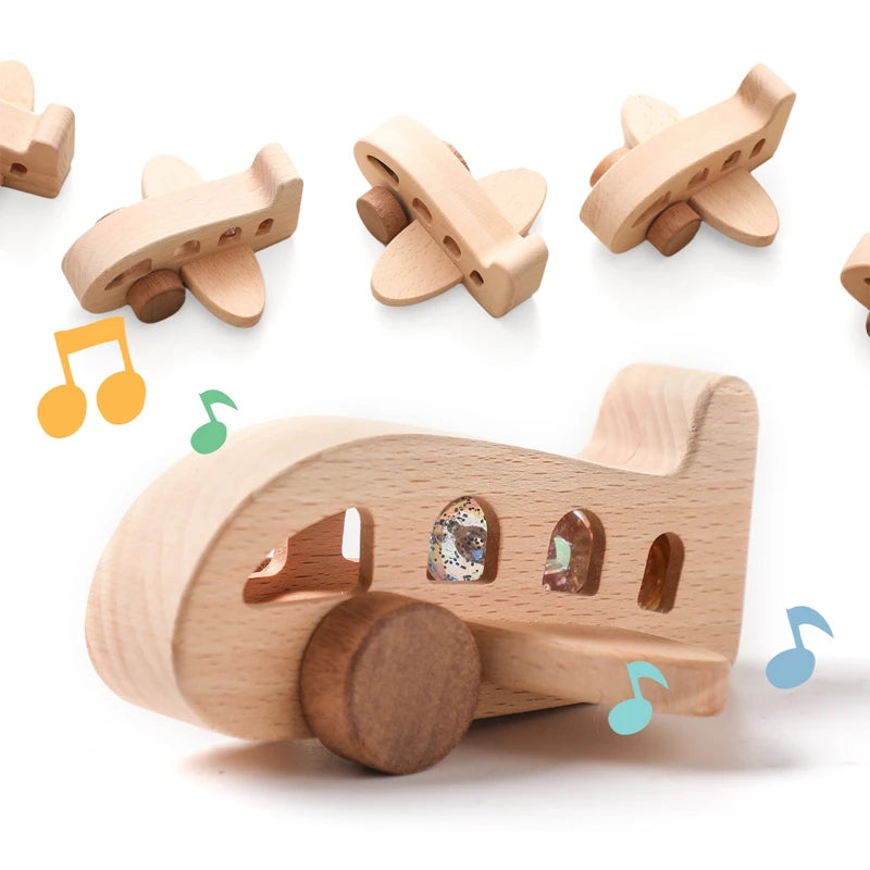 Montessori Baby Wooden Plane Toys Glass Beads Plane Children Toy