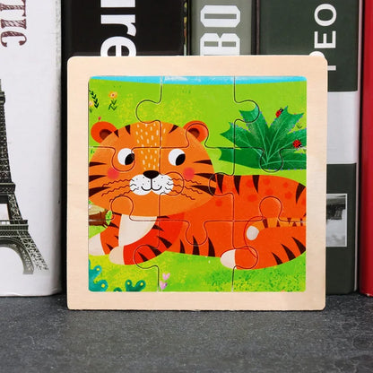 11X11CM Kids Wooden Puzzle Cartoon Animal Traffic Tangram Wood Puzzle Toys