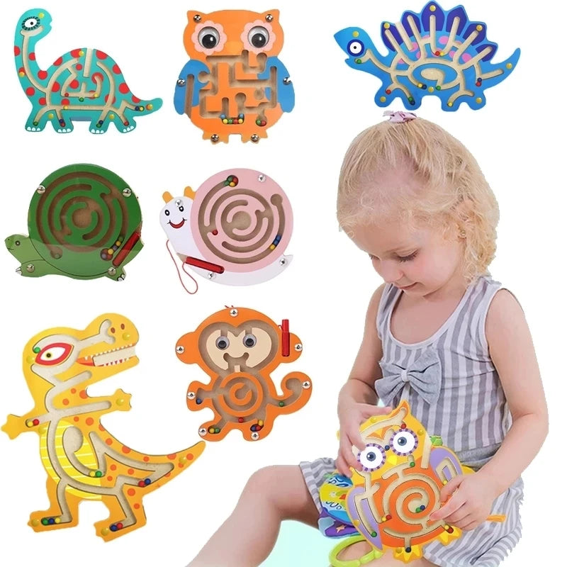 Children Magnetic Maze Toy Kids Wooden Puzzle Game Toy Kids Early Educational