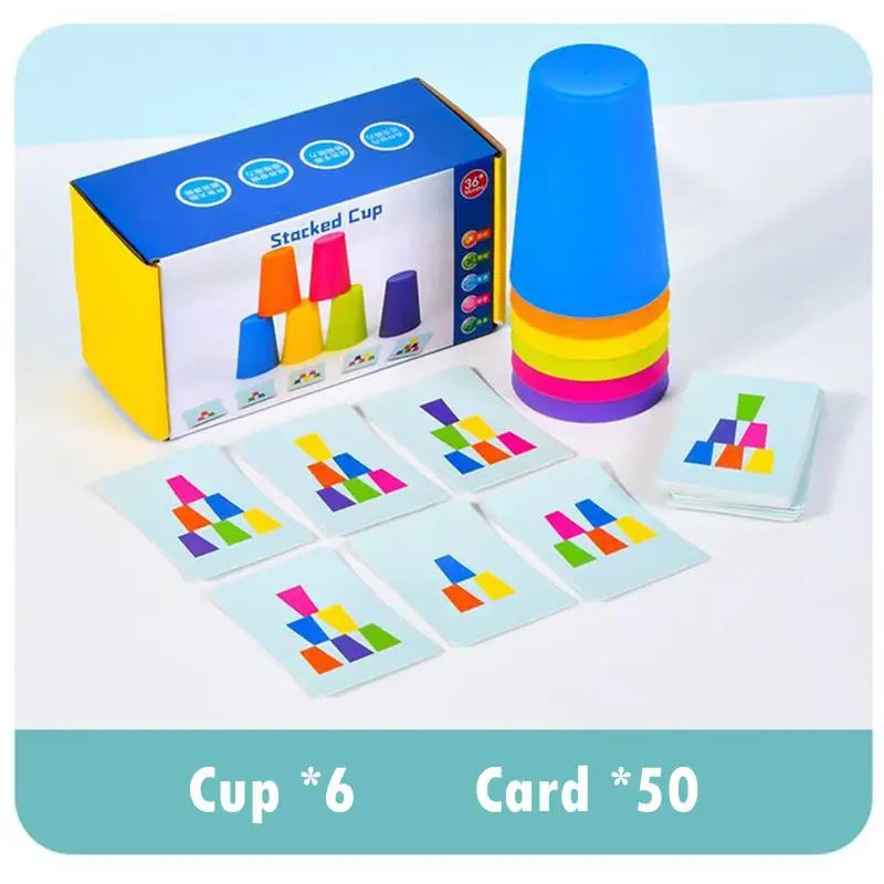 Montessori Toys Stack Cup Game With Card Educational Intellectual Enlightenment