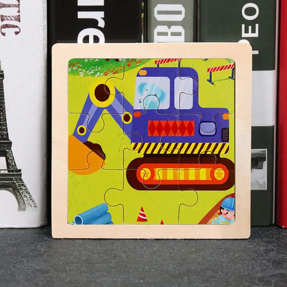 11X11CM Kids Wooden Puzzle Cartoon Animal Traffic Tangram Wood Puzzle Toys