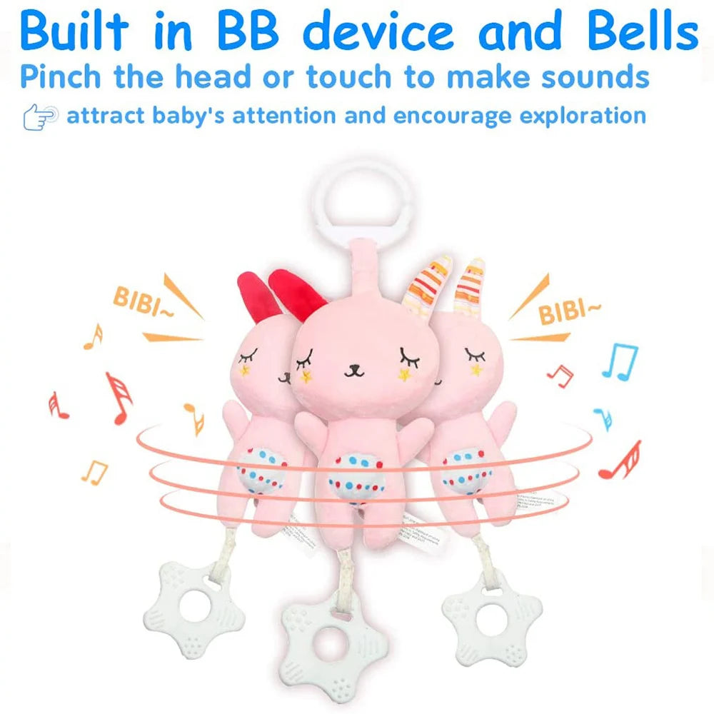 Baby Rattles with Teethers Soft Plush Stroller Car Seat Crib Baby Hanging Toys