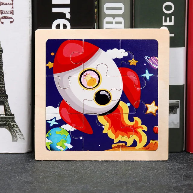 11X11CM Kids Wooden Puzzle Cartoon Animal Traffic Tangram Wood Puzzle Toys