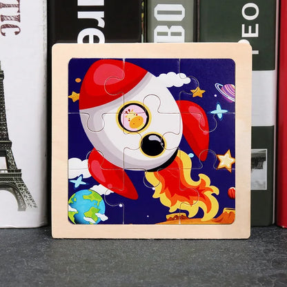 11X11CM Kids Wooden Puzzle Cartoon Animal Traffic Tangram Wood Puzzle Toys