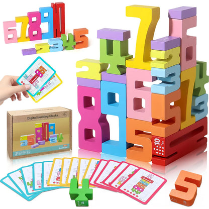 Wooden Number Building Blocks Montessori Number Stacking Blocks Puzzle