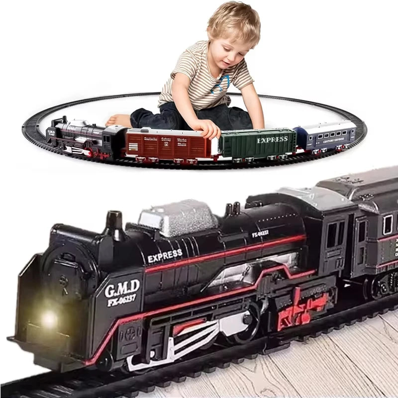 Classical Railway Freight Train Toy Electric Christmas Train Track Set with Light