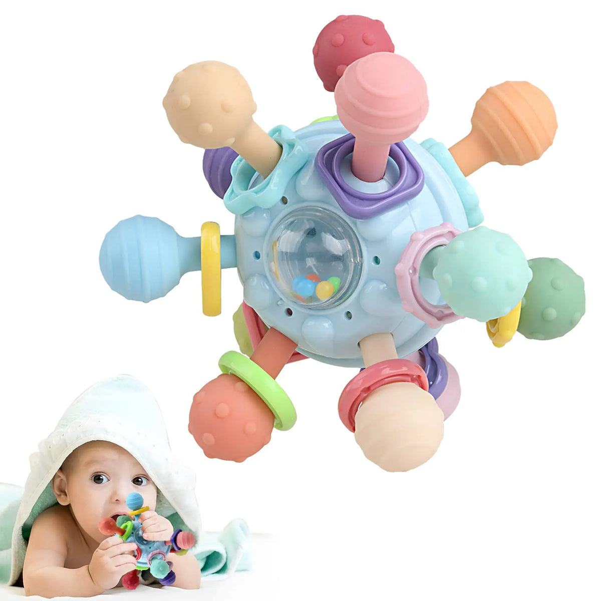 Baby Montessori Toys 0 6 12 Months Sensory Rattle Teether