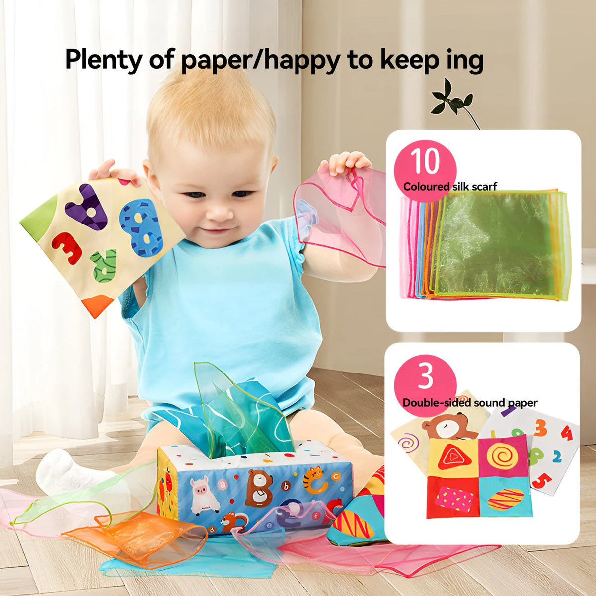 Newborn baby Toy - Simulated Tissue Box with Realistic Tissue Pull-Out